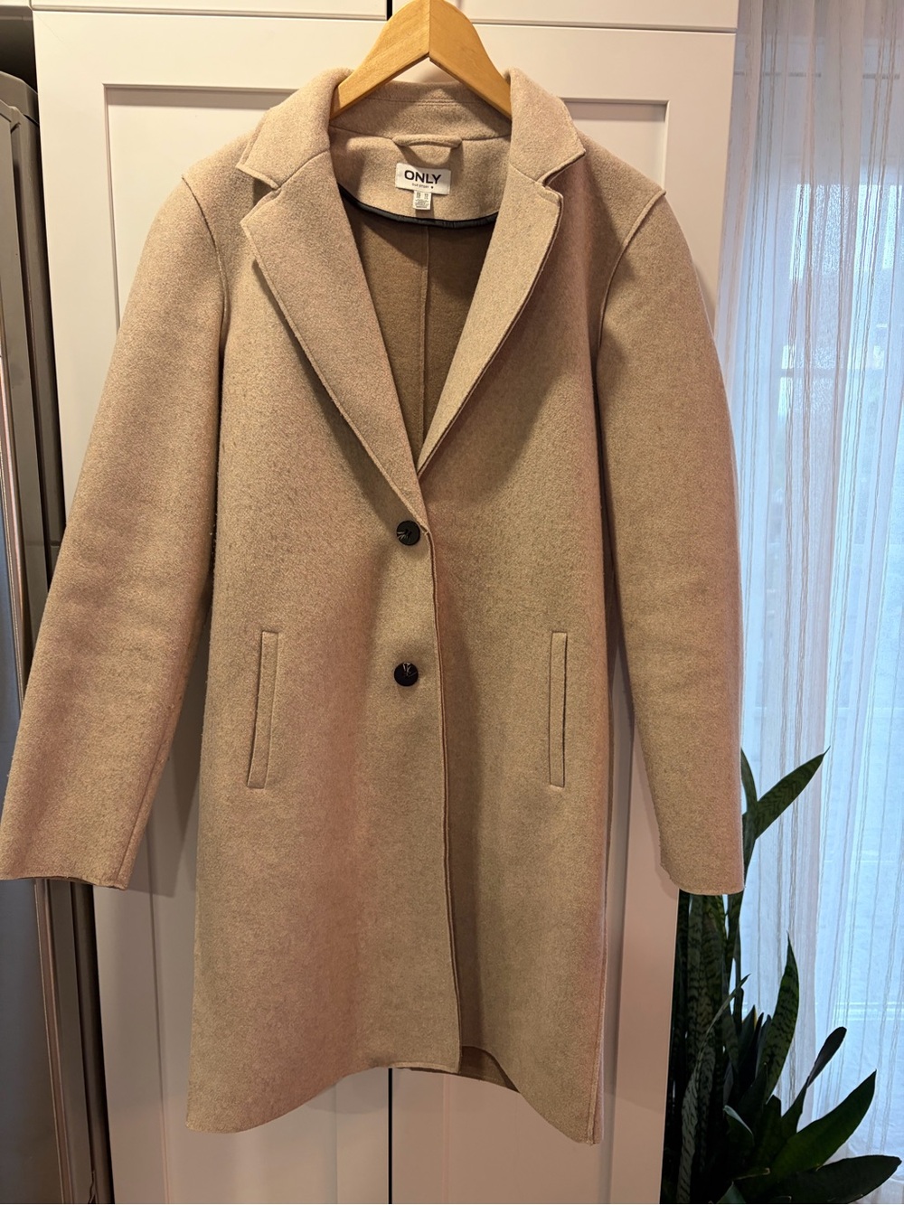 ONLY Beige Wool-Blend Single-Breasted Trench Coat